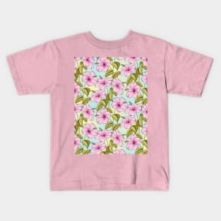 Pink Hibiscus Flowers Pattern Kids T-Shirt